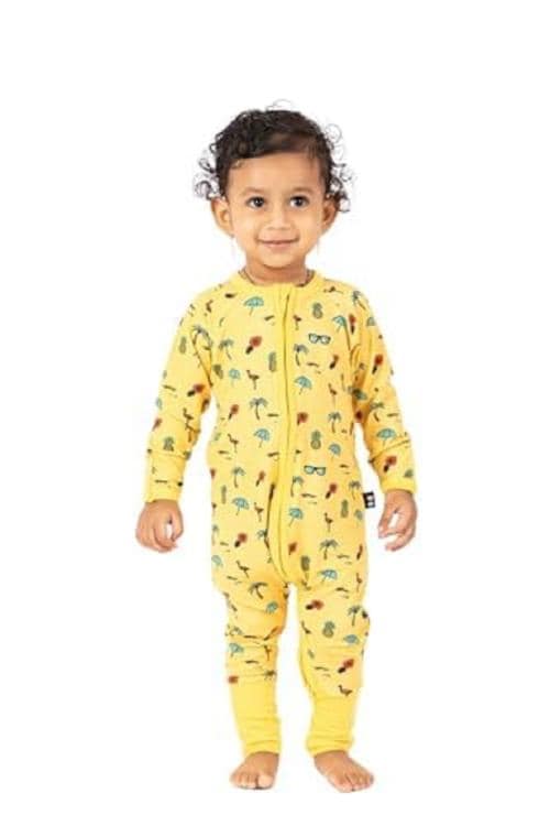 LAZYTOON Double Zipped Romper - Yellow Cream 100% Organic Cotton baby Rompers/Sleep Suits/Jumpsuit/Night Suits for Baby Boys & Girls for New Born Baby to 2 Years (Pack Of -1) (For 12-18 M) Kids