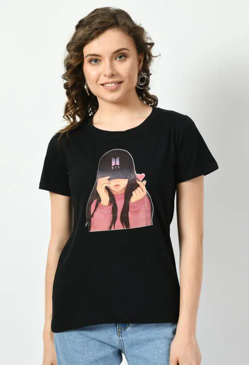 Women Print Smile T shirt | Half Sleeve Plain | Regular Fit Ladies T Shirt for Women & Girls | Cotton Shirt for Women