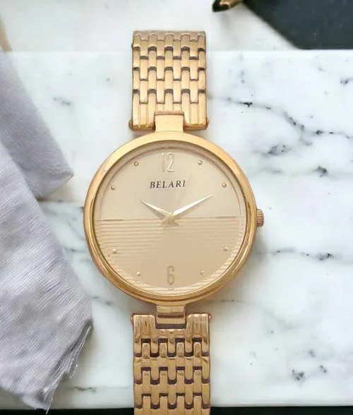 BELARI Ladies Watch golden Dial metal Case And metal Chain , Latest Design Analog Display Ladies cream Watch