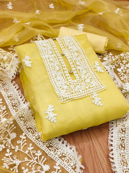 Panzora Organza Work Top & Dupatta with Santon Bottom Dress Material