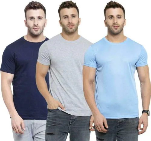 DAMN GUD DG Men Multicolor Solid Pure Cotton T-Shirt (Pack of 3)_M