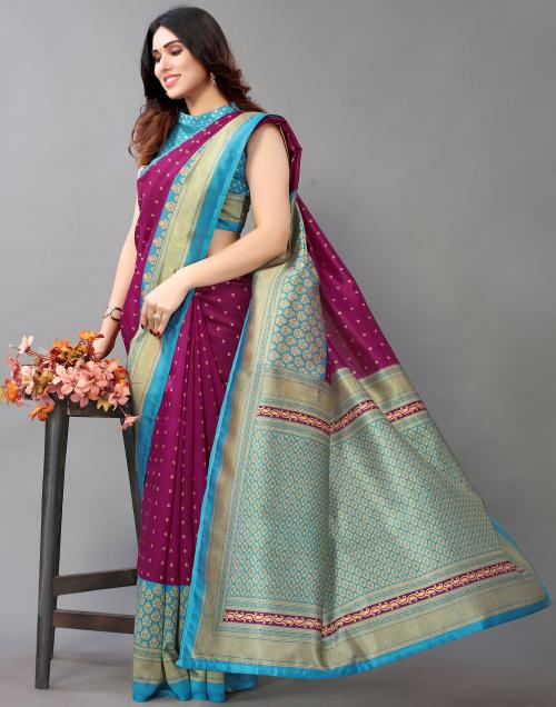 Siril Poly Silk Magenta Color Saree with Blouse piece | sarees for Women| saree | sarees