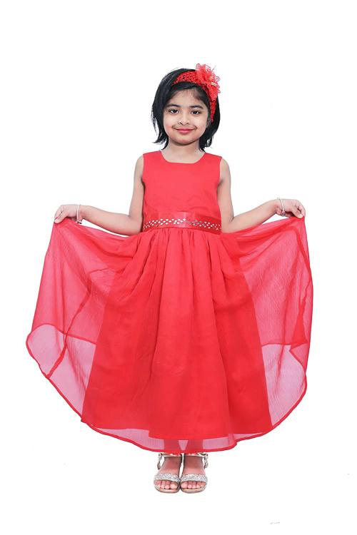 Wish Littlle Baby Girl Red Polyester Solid Fit And Flare Long Maxi Dress - 12 Months-24 Months