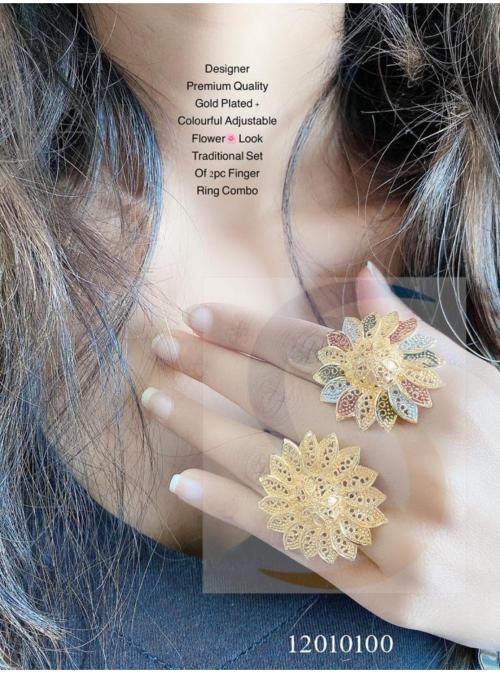 shreenathji jewelleryGOLD PLATED + COLOURFUL ADJUSTABLE 2PC RING Adjustable Gold