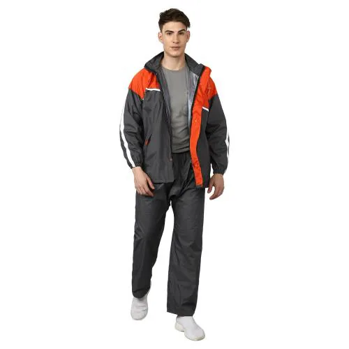 The Clownfish Nicholas Grey Polyester Nicholas Double Coating Reversible Top And Bottom Raincoat With Adjustable Hood. Set Of Top And Bottom. Drawstring Storage Bag. ()
