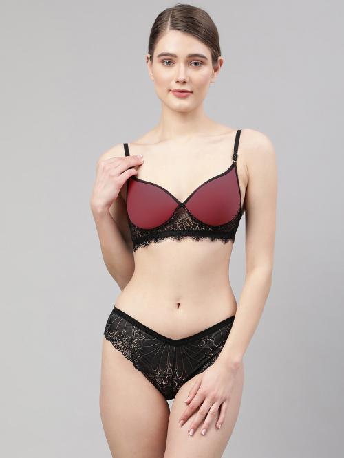 In-Curve Women's Maroon Net Bra Panty Set for Lingerie Set Undergarments/Nightwear/Hot & Seexy for Couples Honeymoon Set/First Night/Anniversary