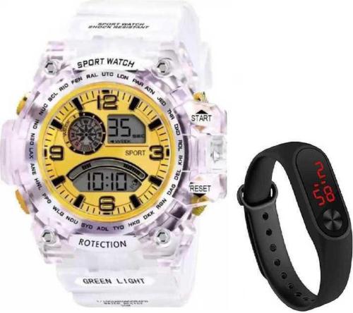 Showking Digital Yellow Dial Black Strap Watch For Boys And Girls (Pack Of 2)