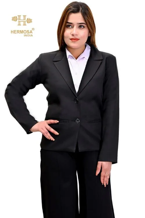 HERMOSA FASHION Stylish Casual Regular Fit Formal Blazer for Women's Black
