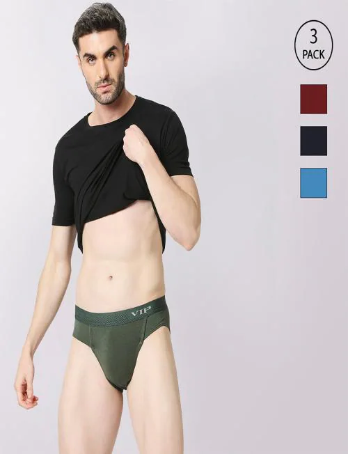 VIP Men's Skimpy Assorted Cotton Brief Underwear for Men with Elasticated Waistband - (Pack of 3, XL)