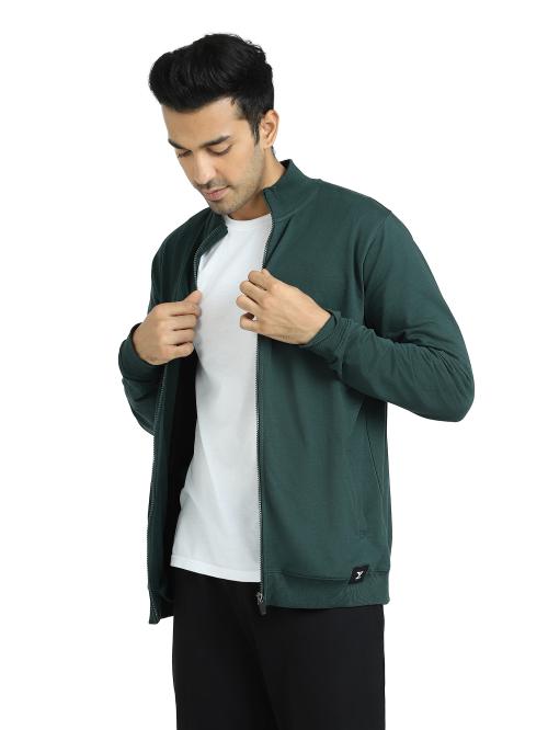 XYXX Intellieaze Dark Green French Terry Cotton Cruze Men Zip Up Jaket