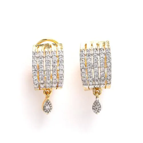 ZENEME Gold-Plated Brass American Diamond Studded White Stud Earrings for Women & Girls