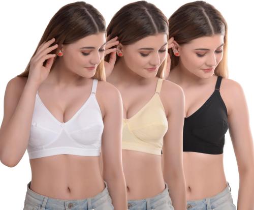 Lewania Multicolor Womens Cotton Linen Blend Full Coverage Non Padded Bra (Pack Of 3)