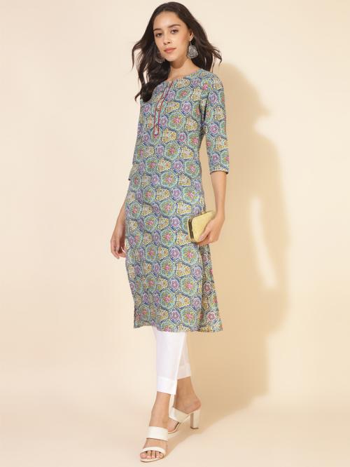Janasya Women's Multicolor Cotton Printed Straight Kurta