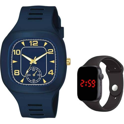 Trex Unique Silicone Strap Combo Digital and Analoge Wrist Watch Blue Dail and Blue Strap for Men (Pack of 2)
