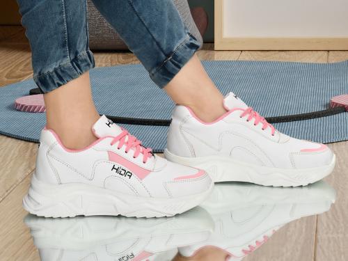 HIDA Synthetic Leather Lace up Sports & Running Shoes For Women & Girls (Pink)