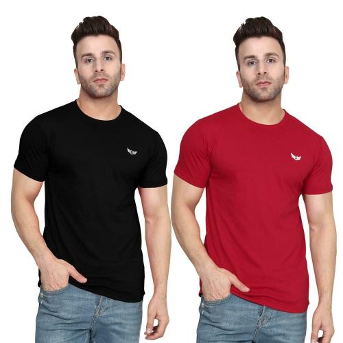 ManHood Men's Plain Solid Regular Fit Half Sleeve Pure Cotton Casual Wear Tshirt Pack of 2