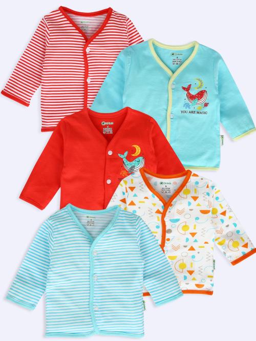 Ohms Baby Boys And Baby Girls Multicolor Printed Pure Cotton Pack Of 5 T Shirt (6-9 Months)