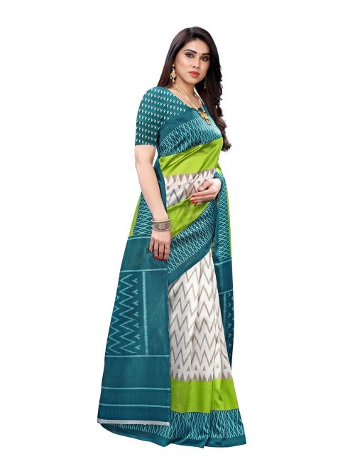 Leeza Store Women's Latest Rama-Green Color Zig-Zag Pattern Art Silk Blend Zig-Zag Pallu Saree With Blouse Piece