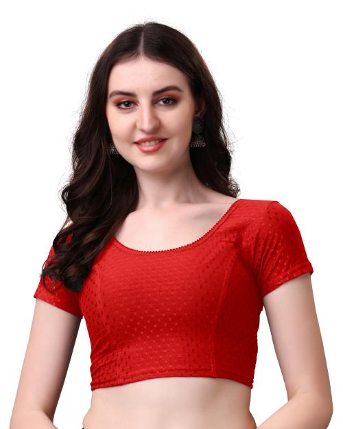 THE DECOR TEX Round Neck Women Short Sleeve Blouse (38, Red)