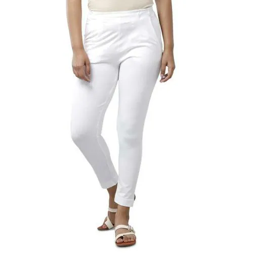 De Moza Women White Solid Cotton Cigarette Pant - 4XL