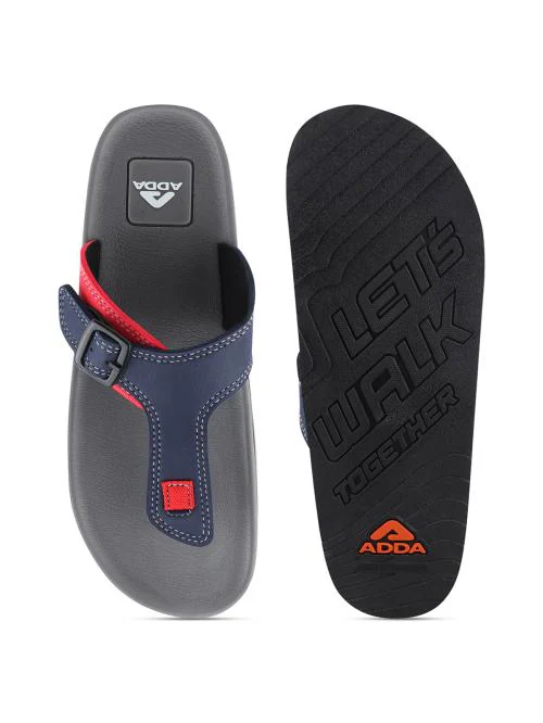 ADDA Men Grey & Red Thong Flip-Flops