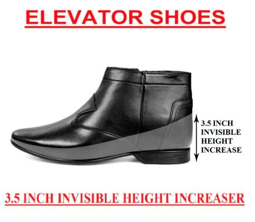 Bxxy Black Men's 3.5 Inch Hidden Height Increasing Formal Pu Leather Boots