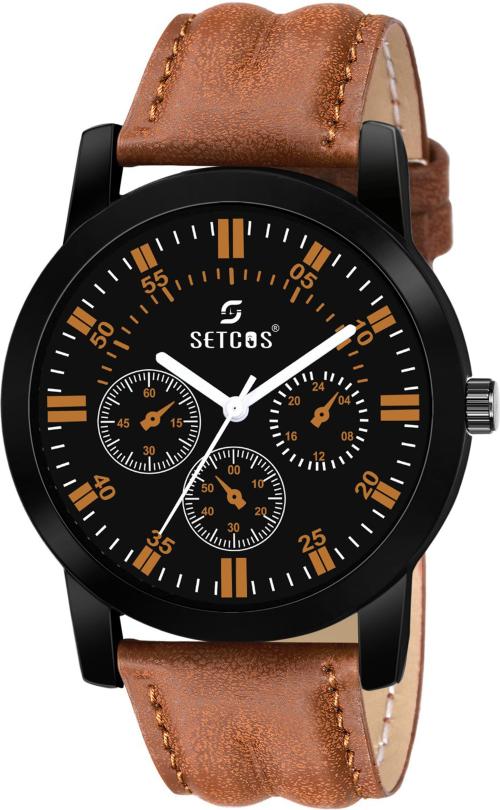 Setcos Analog Black Dial Orange Strap Watch For Men And Women