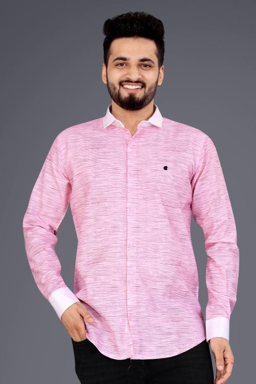GETCHI Light Pink Cotton Blend Texture Print Causal Shirt