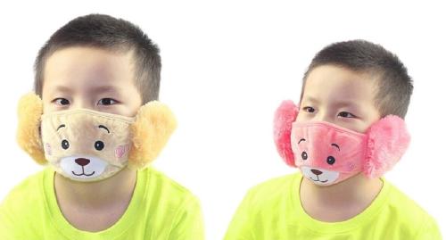 Prionsa 2 Pcs Boys Kids Warm Winter Earmuff Face Mask - ( Brown , Peach )
