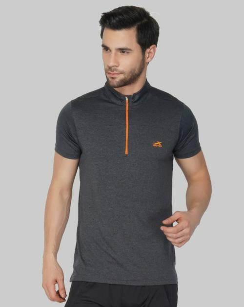 VECTOR X Men Black Solid Polyester Round Neck T-shirt