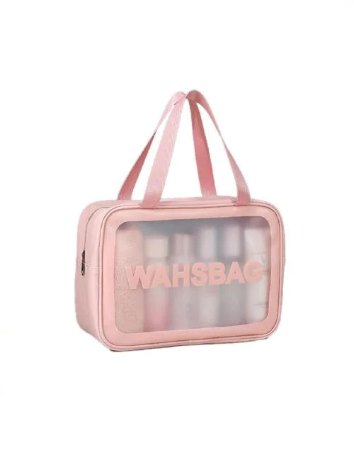 Amso Multipurpose Clear PVC Zipper Cosmetic Travel Wash Bag Pink