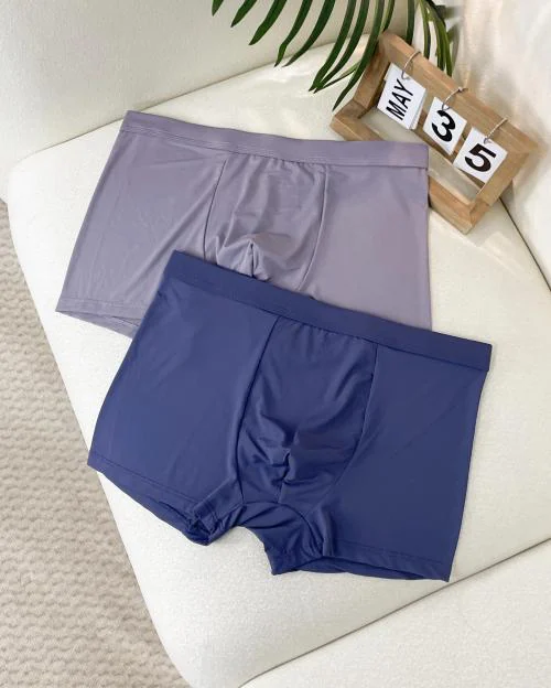 LAK 18 Men's Extra Thin Elastic Underwear Long Comfortable Ice Silk Breathable Comfort Brief Boxer Trunks Imported Material (Pack of 2 Multicolour) XL