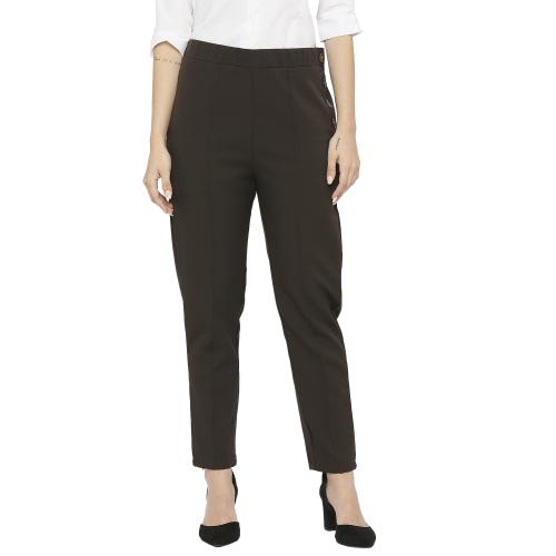 Smarty Pants women's cotton lycra ankle length brown formal trouser