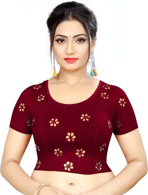 PANETAR Women Maroon Embroidered Silk Blend Round Neck Blouse (size 38)