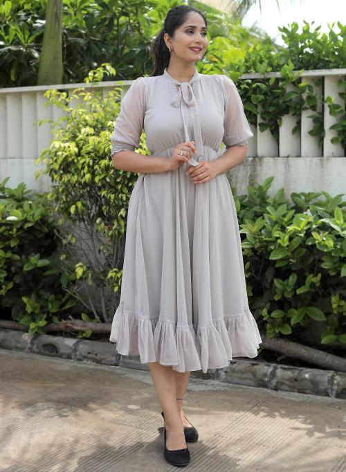 real saree mili gown women fuox georgette grey-