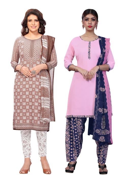 Salwar Studio Women's Pack of 2 Synthetic Printed Unstitched Dress Material Combo
