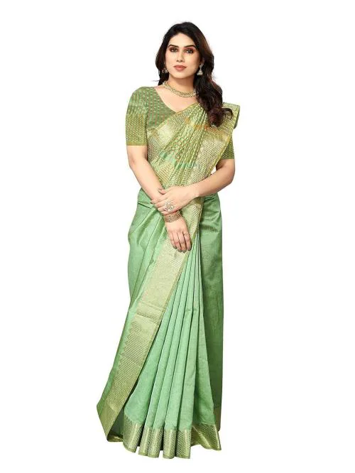 Sidhidata Women's Assam Silk Saree With Unstitched Blouse Piecee (Assam Silk) Pista Green