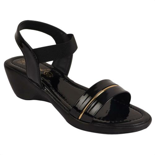 Big Bird Footwear Casual Heeled Wedges Sandals for Women & Girls (Black) Non-Returnable