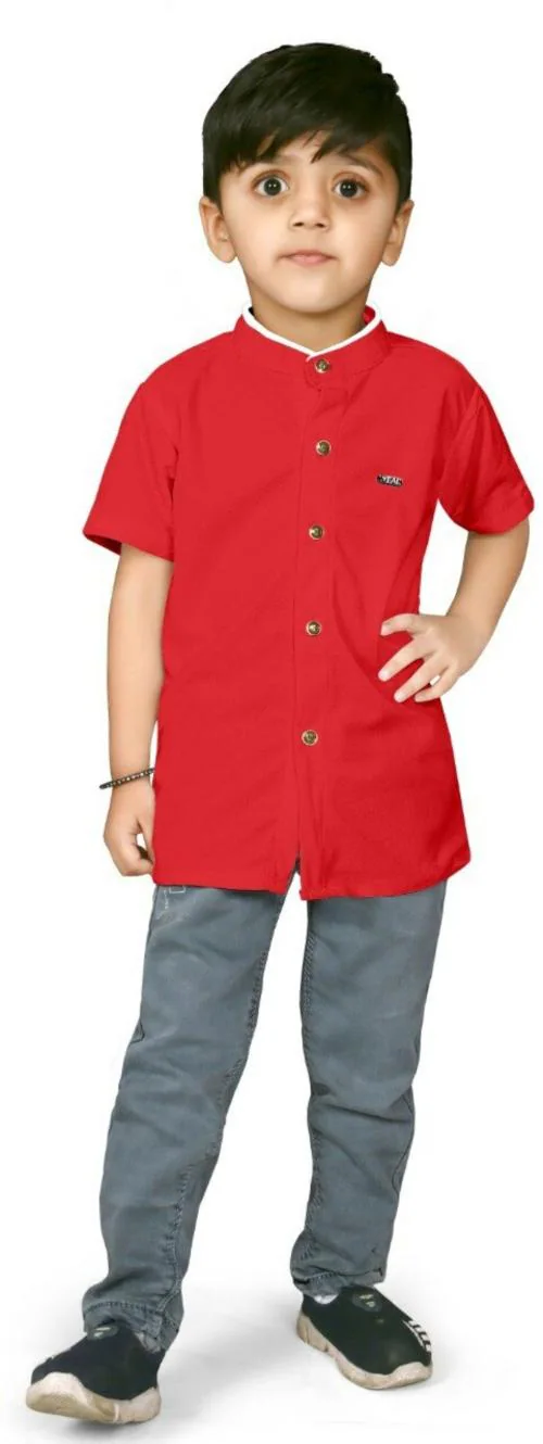 AJ Brothers Boys Red Solid Cotton Blend Casual Shirt - 9 to 10 Y
