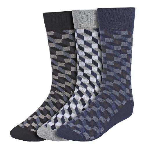 Creature Men's Cotton Calf Length Check Print Formal Socks Combo of 3(SCS-13.1)