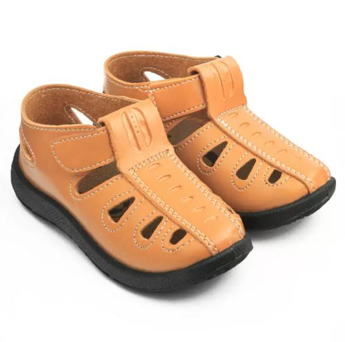 LEVOT Boys & Girls Velcro Strappy Sandals - Stylish and Comfortable Footwear for Kids- (3.5 - 4 Years ) Tan