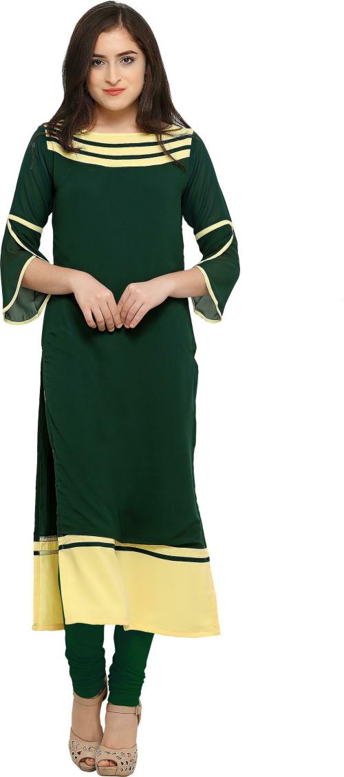 SHOPPING QUEEN Women Dark Green Solid Georgette Kurta (XS)
