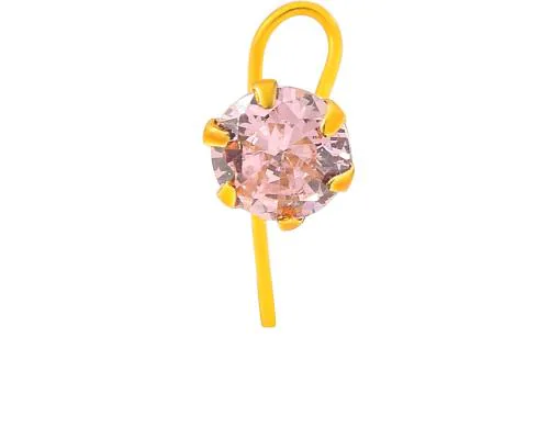 ADMIER Gold plated brass round shape faux pink diamond cz fashion nose pin for girls women