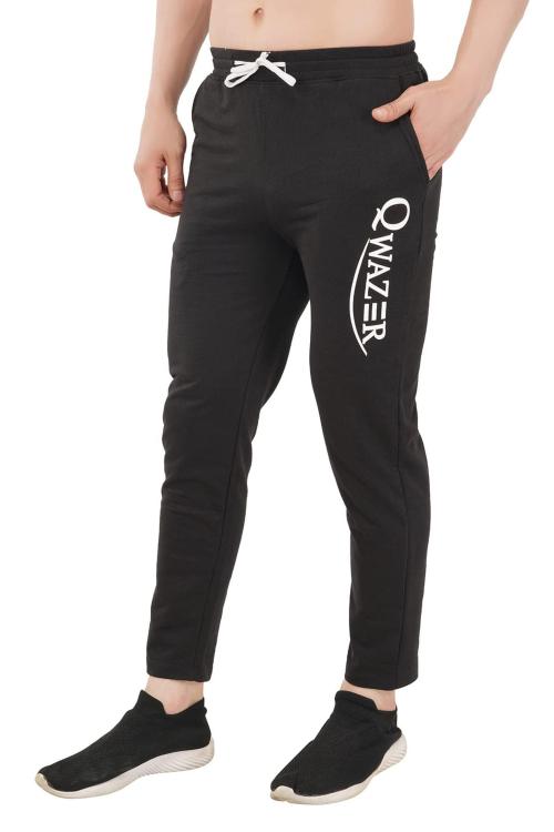 Qwazer Men Black Cotton Slim Fit Joggers (L)