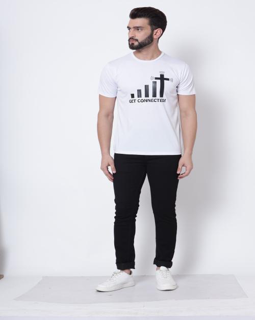 John smiths Printed, Typography Men Round Neck White T-Shirt