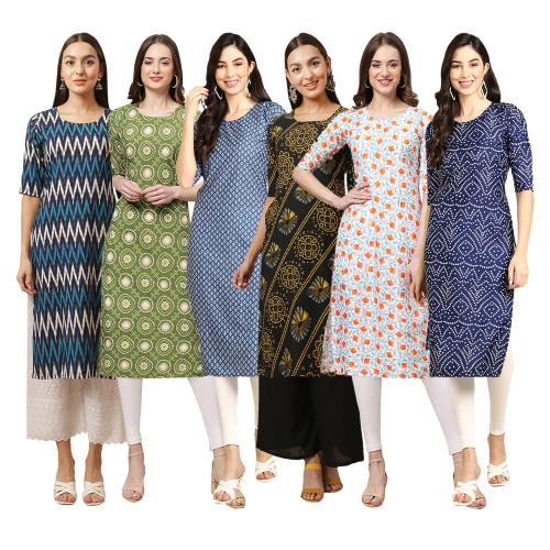 1 Stop Fashion Women's Crepe Digital Print Straight Kurta [pack of 6]{DSK-381-338-367-390-334-366-M}