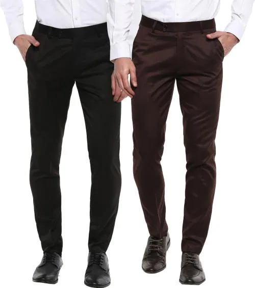 INSPIRE Men Multicolor Solid Polyester Viscose Blend Formal Trousers - 34 (Pack of 2)