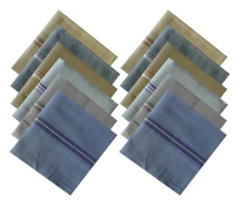 DIKHAWA 100% Cotton Pack of 12 Handkerchiefs Hanky For Men, Light Colour Assorted, Large Size