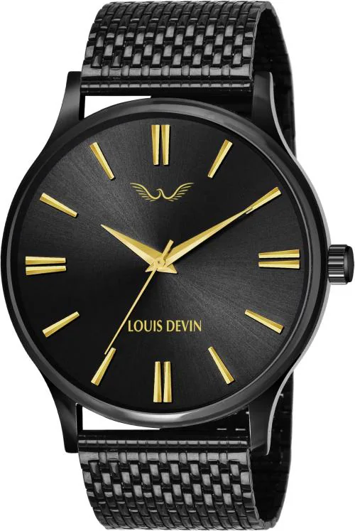 Louis Devin Analog Black Watch For Men (Ld-Bk047-Gldblk)