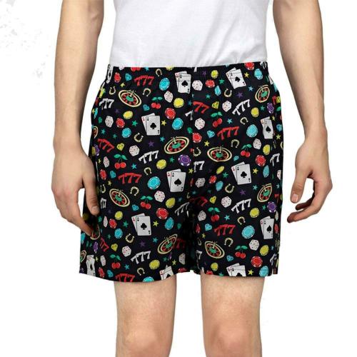 Whats Down Casual Boxer Shorts for Men with Pocket - Casino Pattern | Super Comfy Boxers for Home, Loungewear, Summers | Premium 100% Cotton with Elastic Waistband | Eco-Friendly